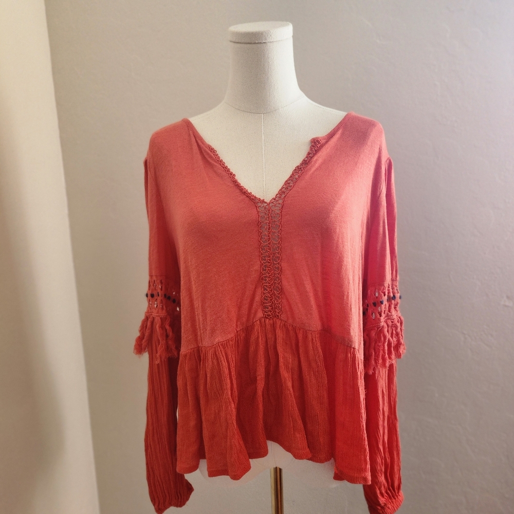 Lucky Brand Womens Cutout Illusion Peasant Blouse.